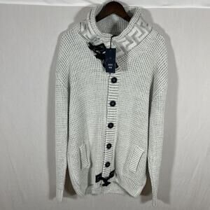 Man Sweater Collection White Knit Button Front Cardigan Hoodie Men’s 3XL NWT